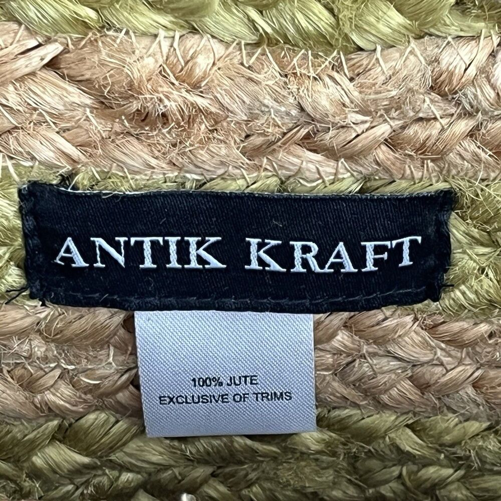 ANTIK KRAFT Woven Jute Tote Bag Wood Handles Beach Boho Market Basket Coastal - Picture 15 of 16